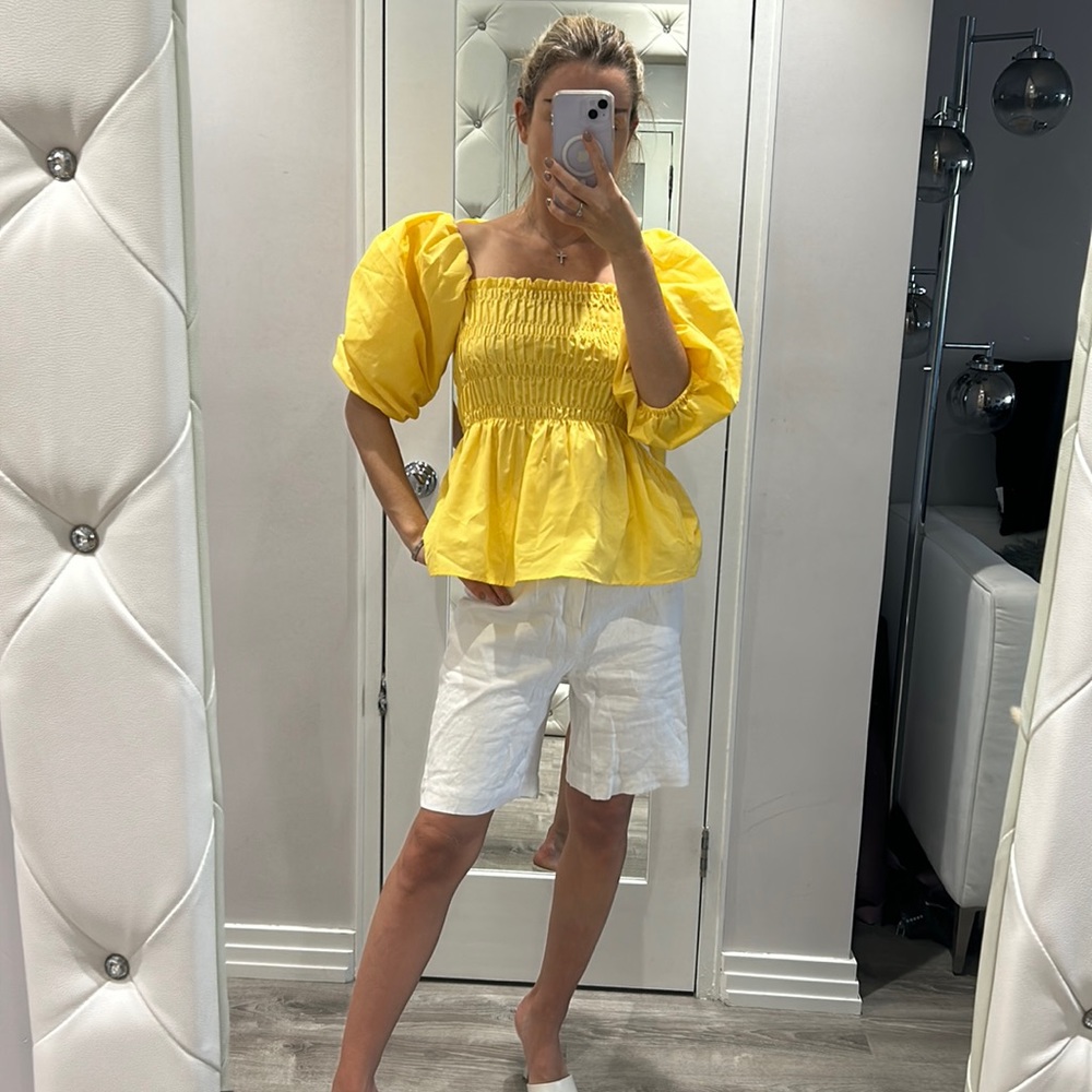 Yellow blouse with puffy sleeves/ size S